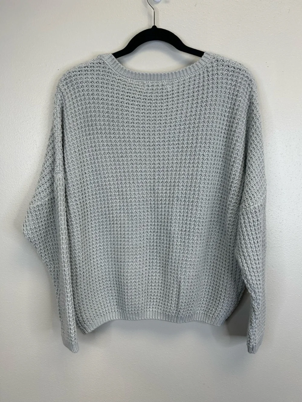 Waffle Knit Sweater Size S Doleman‎ Sleeve Comfy Minimalist Neutral Light Gray
